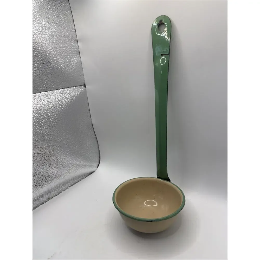 Vintage Enamelware Ladle Dipper Scoop Rustic Farmhousee Kitchen Utensil 14”